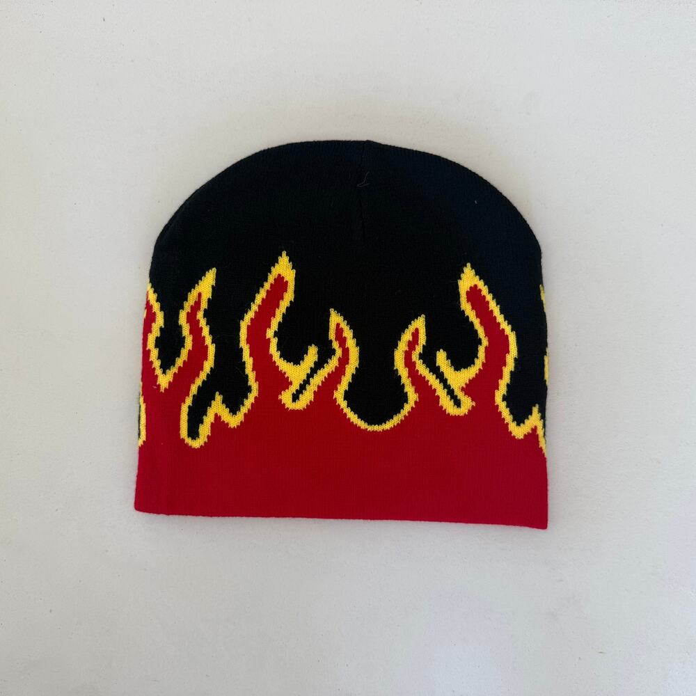 grunge gothic punk flame black and red beanie